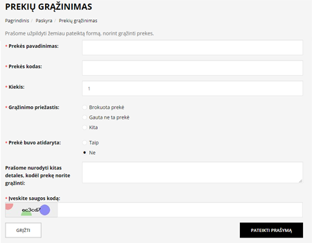 Elektroninis prekių grąžinimo pateikimas